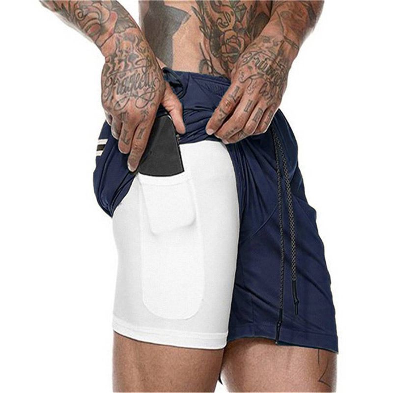 Men's Quick-Dry Beach Running Shorts - 2-Layer Mesh Liner For Gym & Swimming (European Fit Black/Blue/Navy)​_voghion.com