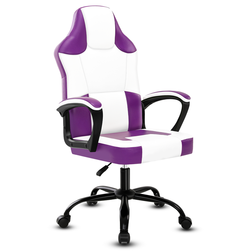 Gaming-Stuhl mit ergonomischem Design, hochelastischem Schwamm, PU-Leder, leisen Rädern, verstellbar, bequem, für Jugendliche und Erwachsene, Lila_voghion.com