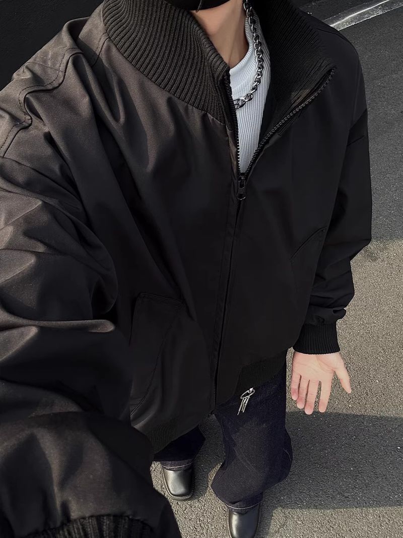 Herrenbekleidung Fliegerjacke Kurze Baseballjacke Loses Stehkragenoberteil_voghion.com