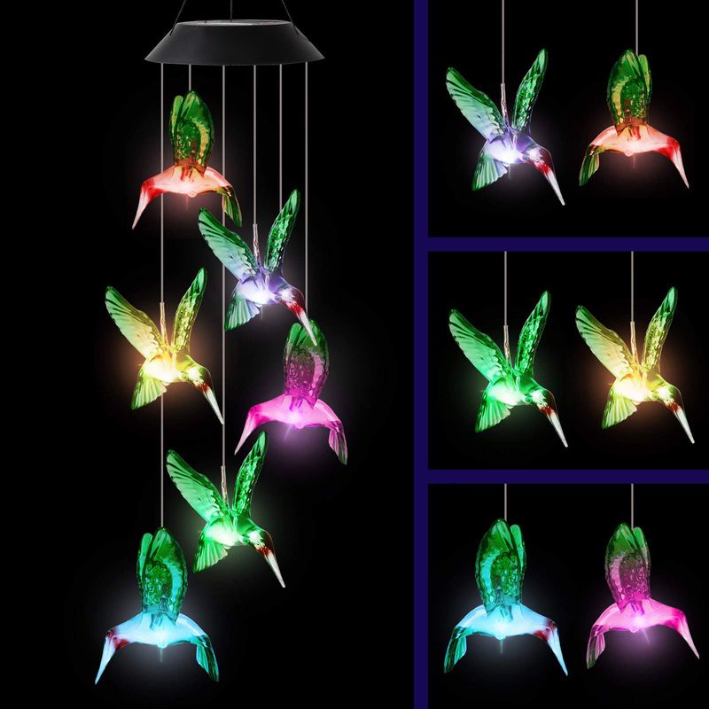 Neu Outdoor Solar Wind Chime Licht LED Schwarz Shell Grün Vogel Wind Chime Weihnachten_voghion.com