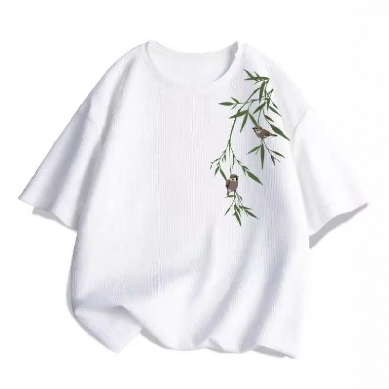 Vafelveida vasaras īsais vīriešu T-krekls, amerikāņu ielu modes tendence, liela izmēra apaļa kakla izgriezuma, puspiedurknēm_voghion.com