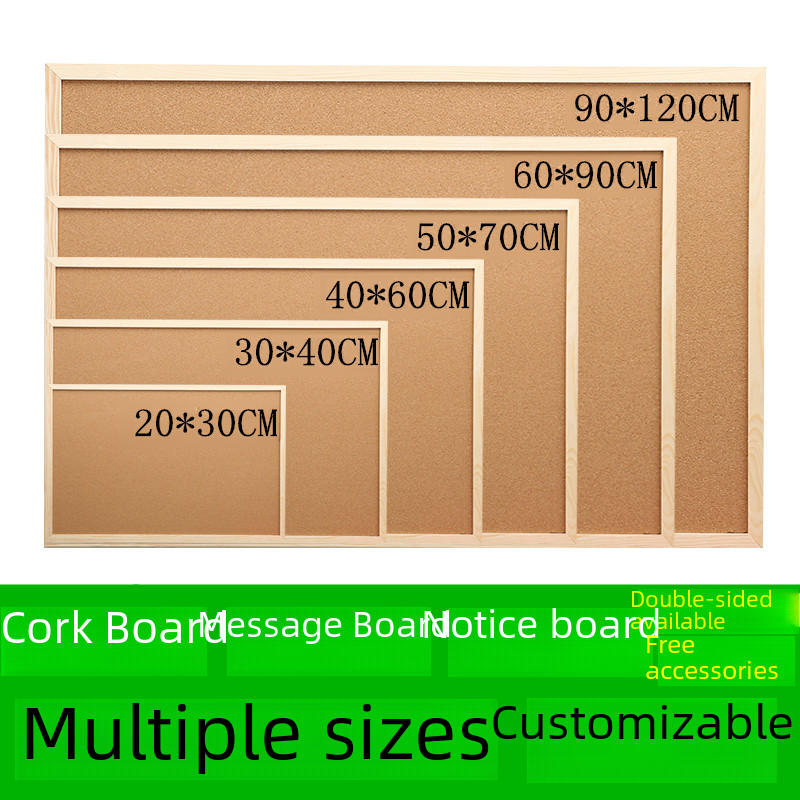 Wooden frame cork board ins pine board bulletin board household note board kindergarten photo wall hanging single and double-sided_voghion.com