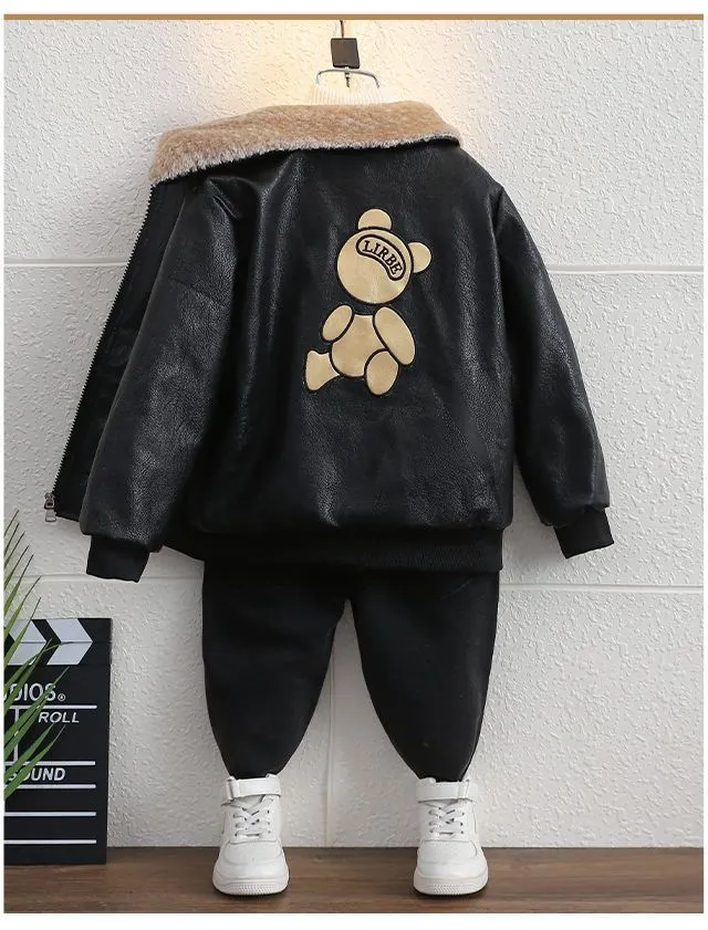 Kids Clothing Children's Plush Leather Jacket Seasons Tops Spring Autumn Winter Boys Fashion Casual Jacket_voghion.com