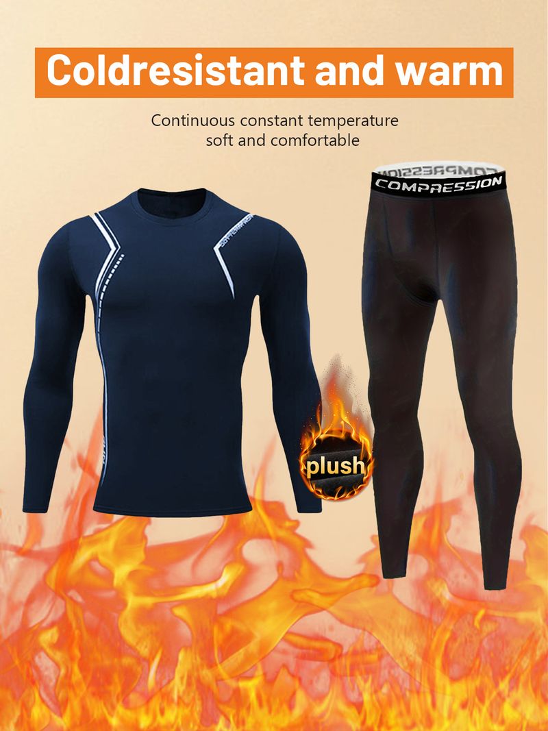 Completo da allenamento termico con fodera in pile da uomo – Strato di base per corsa e sci invernale (top + pantaloni) | Traspirante, in nero/grigio/blu navy (XS-XXL)_voghion.com