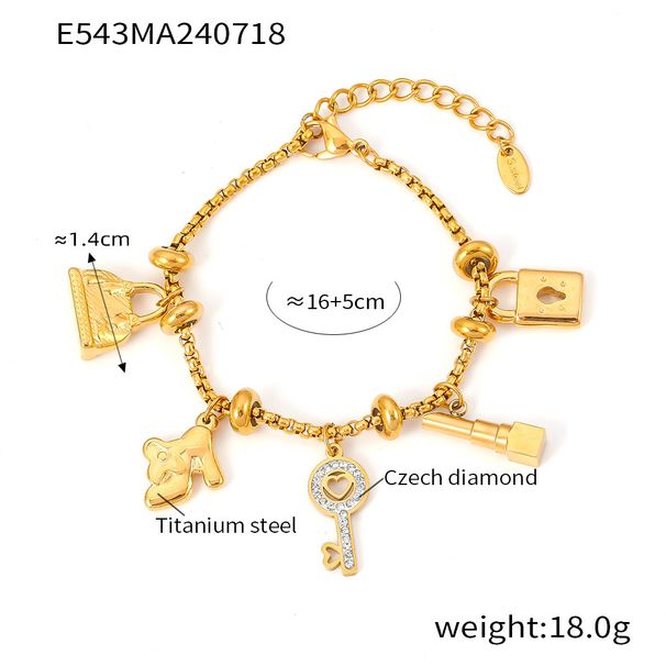 Bracciale con ciondolo in diamanti intarsiati con tag multi-elemento in stile Ins, regolabile, alla moda, in acciaio al titanio placcato oro_voghion.com