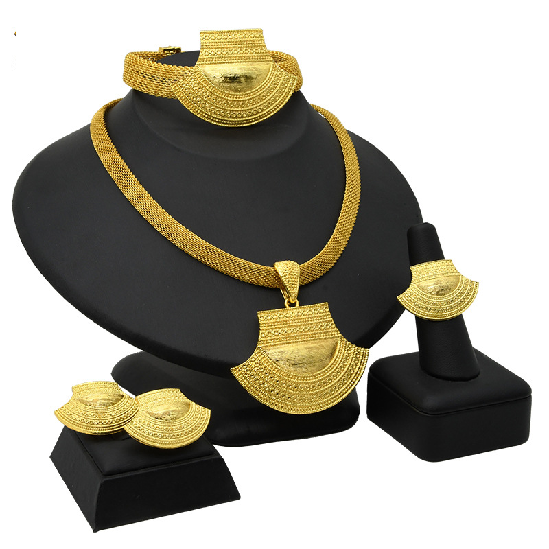 Tuhao gold jewelry jewelry set women's necklace earrings ring bracelet four-piece jewelry set_voghion.com