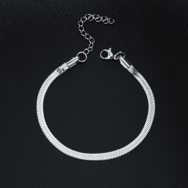 Unisex ins einfaches Edelstahlarmband Damen vergoldet flache Schlangenkette_voghion.com