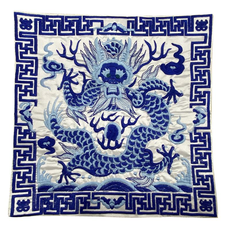 Toppa ufficiale per abiti della dinastia Qing, in stile cinese, di qualità imbattibile, con ricamo fai da te, raffigurante drago e fenice, in stoffa con gru._voghion.com