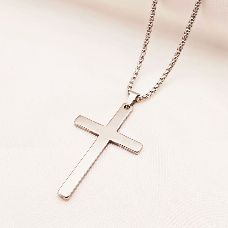 Collana con ciondolo a croce in acciaio al titanio placcato oro per uomo, semplice e alla moda_voghion.com