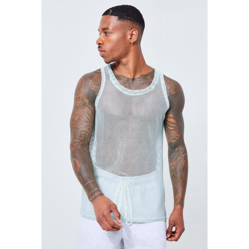 Men's casual hollow sexy vest cross-border large size summer outdoor vacation beach mesh rainbow breathable vest_voghion.com