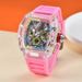 New light luxury gradient color crystal transparent rotating tourbillon non-mechanical calendar quartz watch_voghion.com