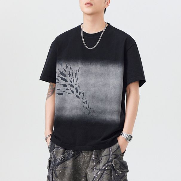 Summer Gradient Washable Cotton Sleeve T-shirt Men's China-Chic Leisure_voghion.com
