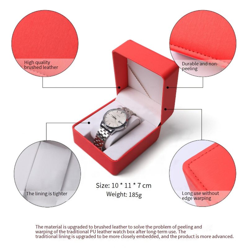 Premium-Uhrenbox aus PU-Leder mit Klappdeckel – Elegante Aufbewahrungs- und Präsentationsbox für Uhren – Stilvoller und langlebiger Uhrenorganizer (Schwarz/Rot, Matt/Glänzend)_voghion.com