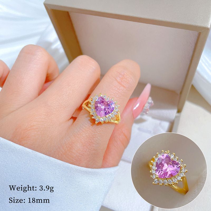 【Äkta guld】 Kärleksrosa bröllopsring med justerbar öppning, enkel handgjord ring, parring_voghion.com