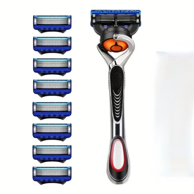 Stainless Steel Manual Razor For Men - 5-Layer Blade, Non-Slip Handle, Replacement Blades Included_voghion.com