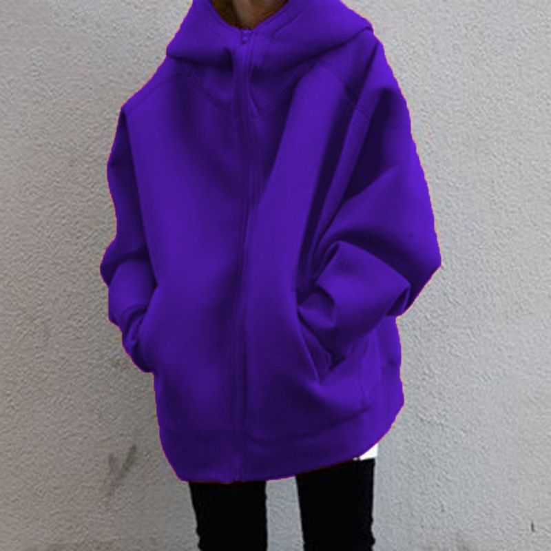 Hanorac de stradă personalizat pentru femei, stil nou, toamnă și iarnă, cu fermoar, glugă, hanorac lung din fleece_voghion.com