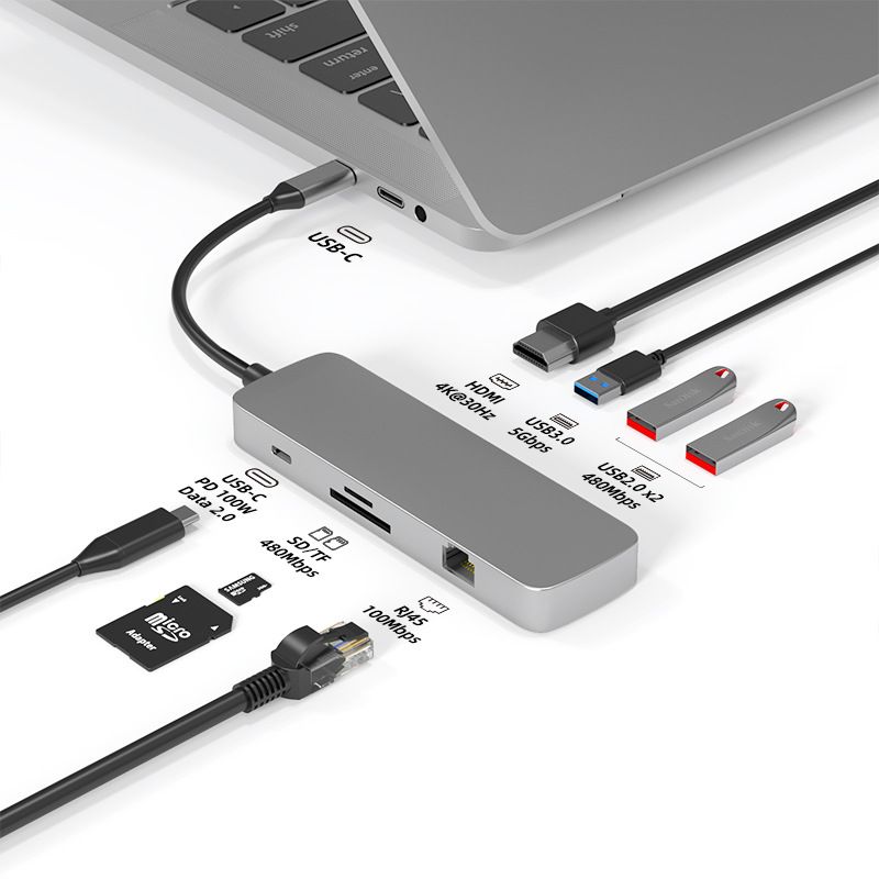 Privat USB HUB TypeC splitter HDMI dockingstation USB3.0 egnet til notebook otte i én_voghion.com