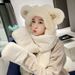 Peluche, novità autunno e inverno da donna, sciarpa protettiva per le orecchie a forma di orsetto, guanti, cappuccio caldo integrato, antivento_voghion.com