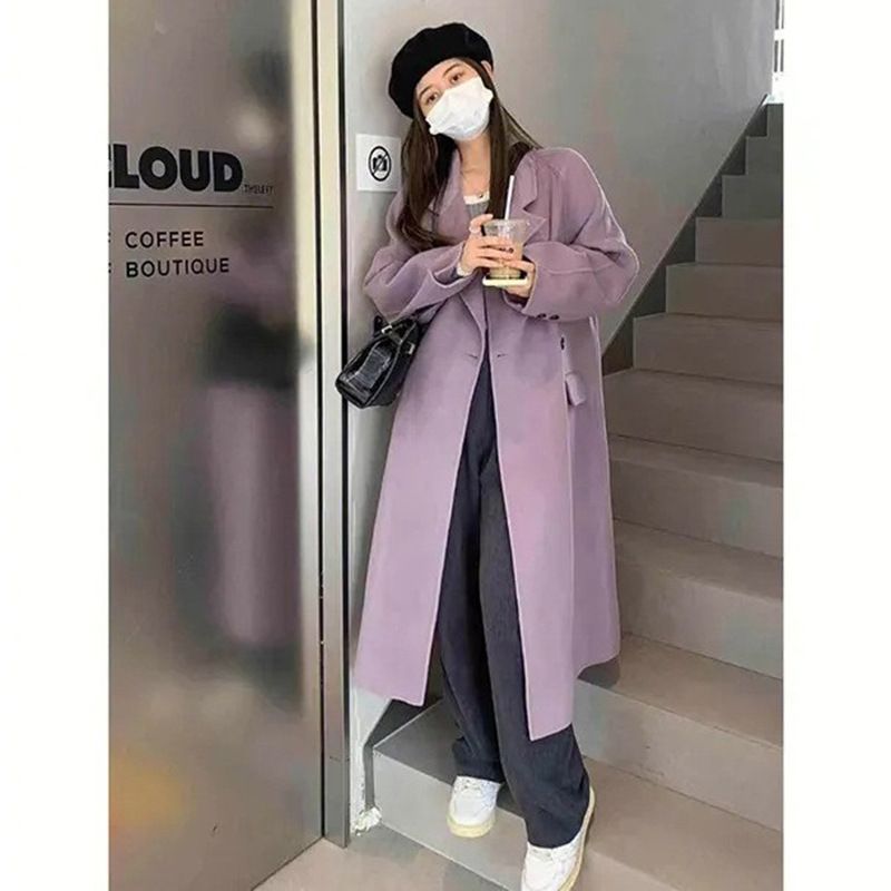 Purpurfarbener, temperamentvoller, minimalistischer Trenchcoat für Damen im Herbst und Winter, neuer lässiger mittellanger Anzugmantel im britischen Stil_voghion.com