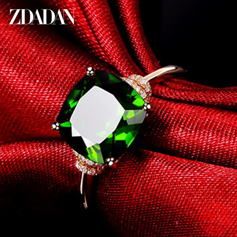 Heiße verkäufe ZDADAN Sterling Sier 8MM Smaragd Ring Für Frauen Temperament Zirkon Finger Ringe Schmuck Geschenk_voghion.com