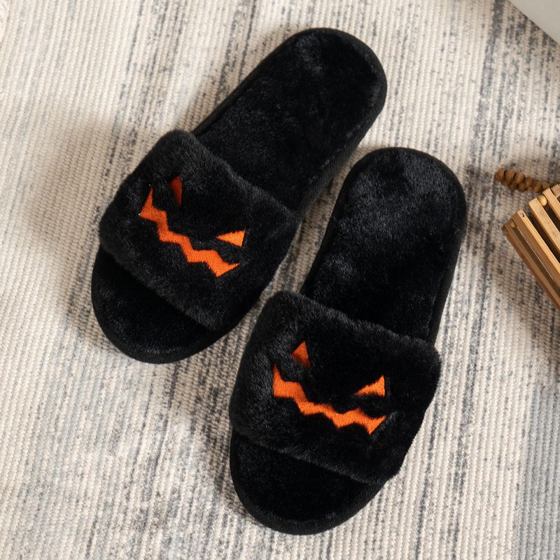 Plus-size women's flat furry slippers Halloween style home slippers_voghion.com