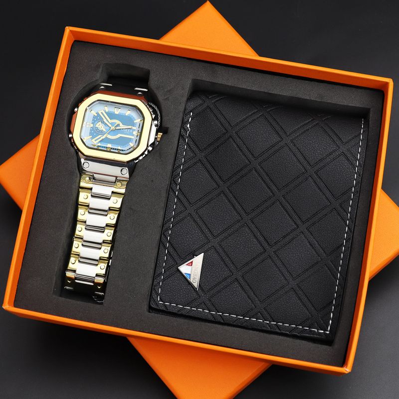 Fashion Men's Watch Wallet Gift Box Set Waterproof Quartz Calendar Watch Stainless Steel Strap_voghion.com