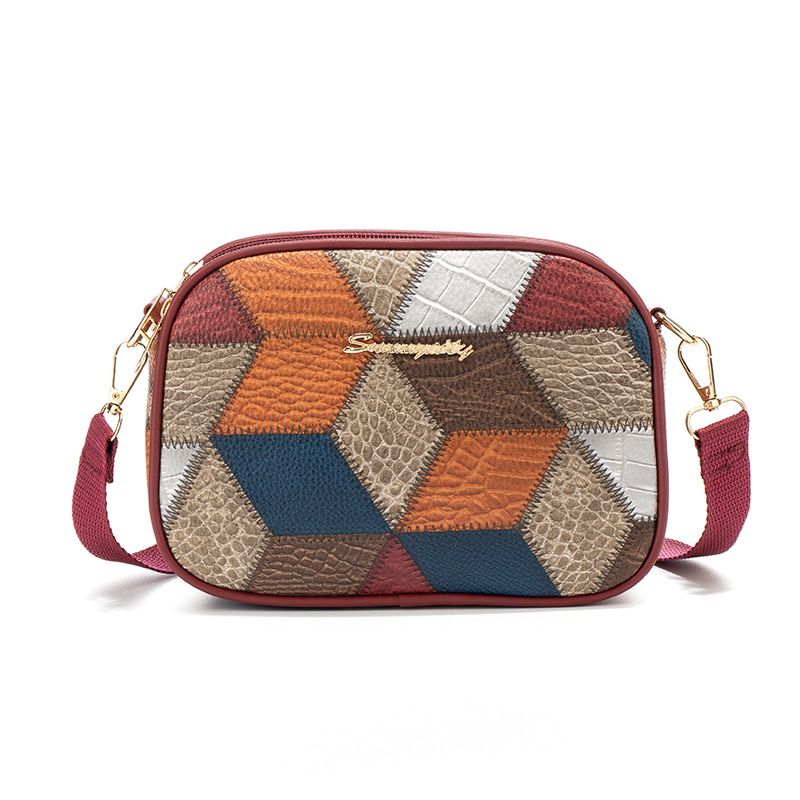 Damen-Umhängetasche mit 3 Reißverschlüssen – Stilvolle Patchwork-Schultertasche mit abnehmbarem Münzfach_voghion.com