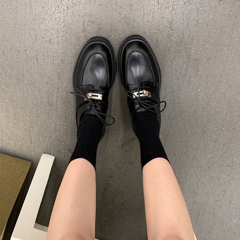 Mocasini pentru femei, stil britanic, cu cataramă, pantofi cu toc gros și șireturi, pantofi retro din piele, talpă groasă_voghion.com