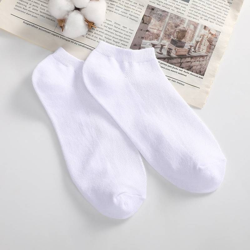 5 Pairs Women Socks Breathable Sports Socks Solid Color Boat Socks Comfortable Cotton Ankle Socks White Black_voghion.com