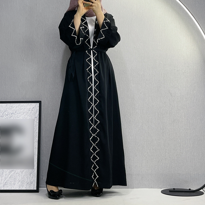 Divat elegáns, tiszta színű, gyöngyös csipke kardigán köntös etnikai stílusban_voghion.com