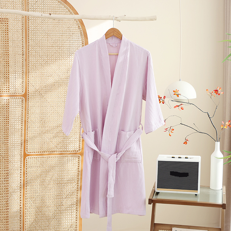 Pure Cotton Bathrobe New Cloth Bathrobe Four Seasons Adult Couple Universal Bathrobe Pure Cotton Absorbent Sweat Steaming Home Clothes_voghion.com