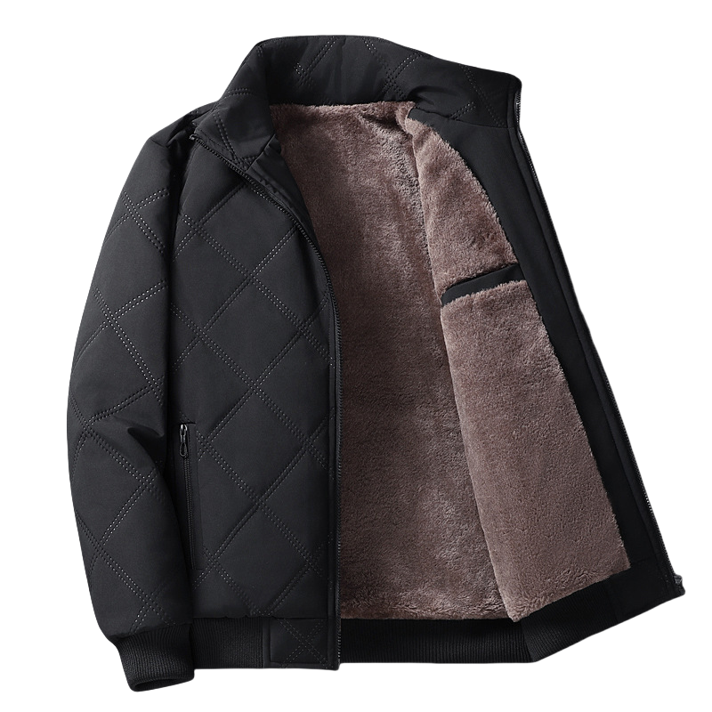 Men's 2024 New Autumn And Winter Stand-up Collar With Fleece Rhombic Check Warm And Cold-proof Cotton Jacket_voghion.com