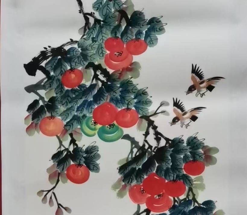Hand-Painted Persimmon Ink Painting For Living Room Decor May All Your Wishes Come True_voghion.com