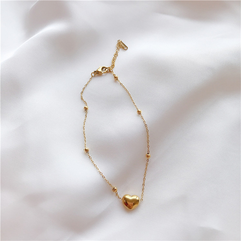 Moda pendolarismo semplice versatile ciondolo d'amore femminile clavicola catena braccialetto gioielli set in acciaio al titanio_voghion.com