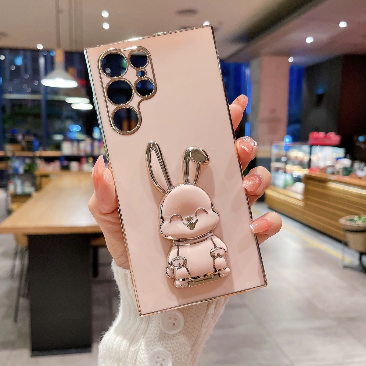 Cute Rabbit Holder Phone Bracket Case For Samsung Galaxy S23 S22 S21 S20 S10 Plus Ultra A54 A52 A72 A12 A32 Plating Holder Cover_voghion.com