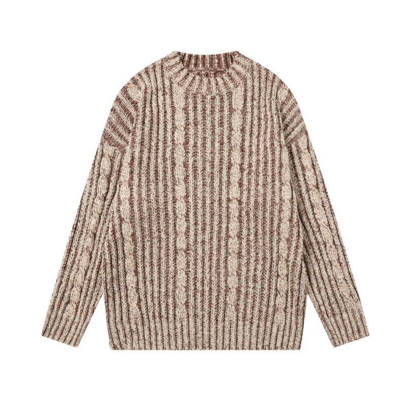 Maglione elasticizzato da uomo in maglia a trecce | Pullover oversize di ispirazione vintage | Morbido misto acrilico (nero, blu, marrone)_voghion.com