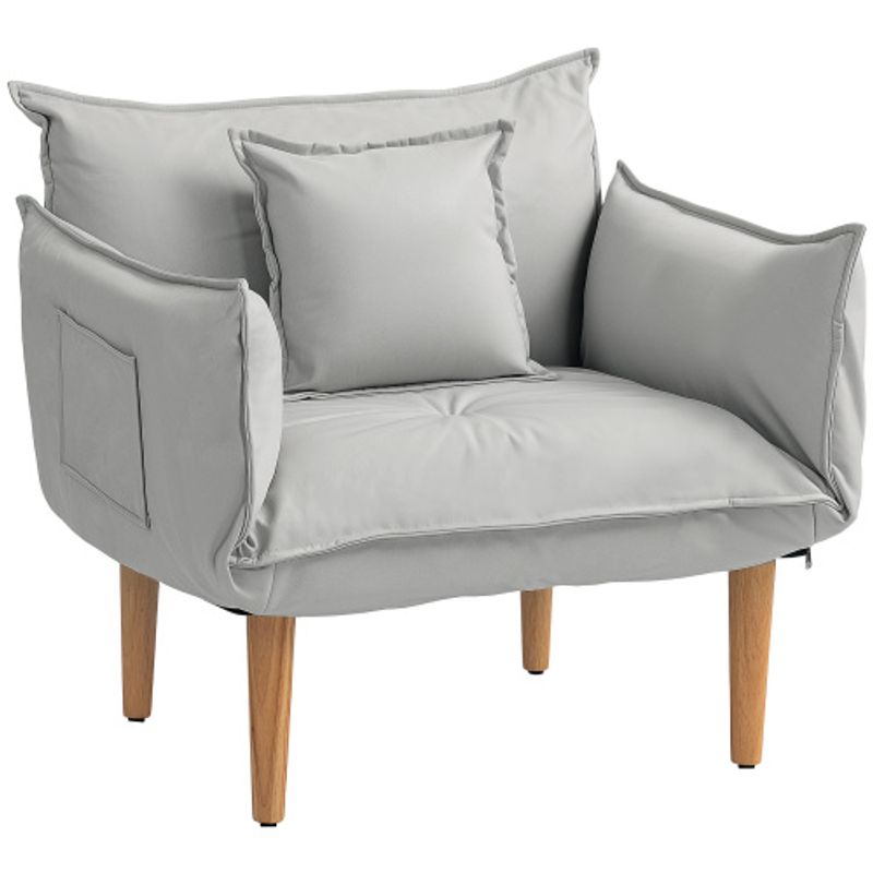HOMCOM 2-in-1 Sessel, Loungesessel Mit Kissen, Bodensessel Mit Verstellbarer Rückenlehne, Gepolstert Polstersessel, Einzelsessel, Hellgrau_voghion.com
