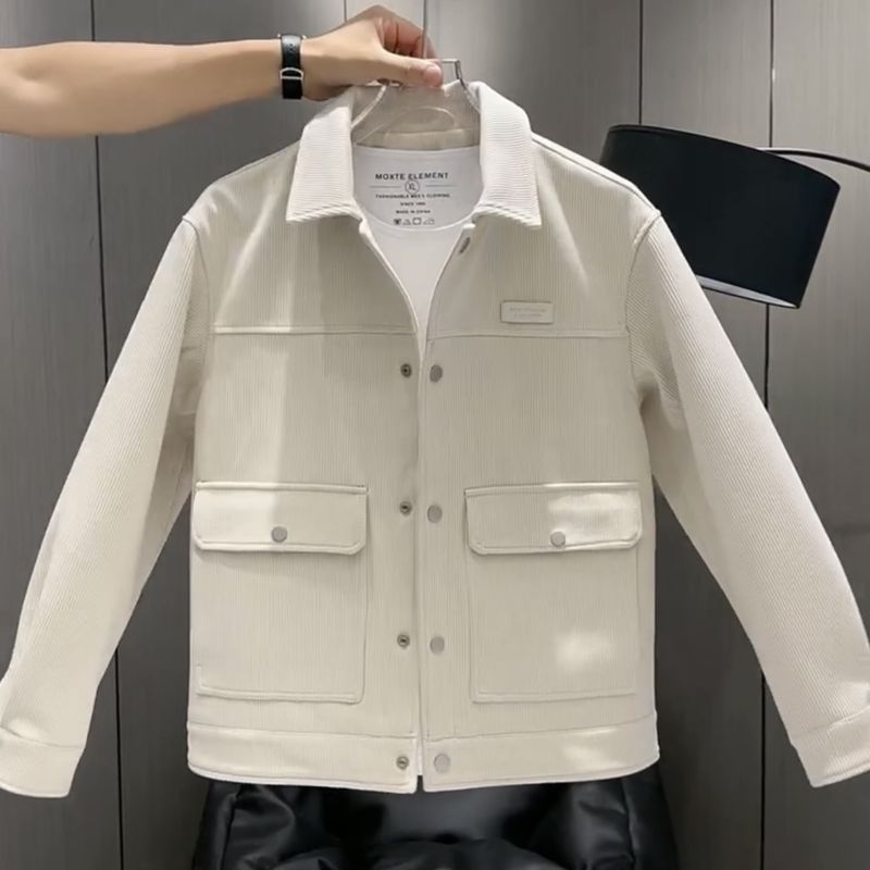 Jacket Trendy Brand Striped Short Style Men's Turn-down Collar Top High-end Autumn Winter Workwear Casual Coat_voghion.com