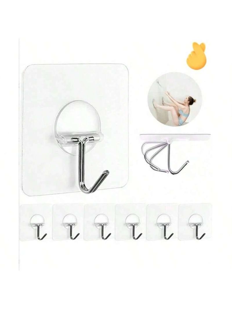 Adhesive Wall Hooks For Hanging Heavy Duty Towel Coat Hooks Waterproof Transparent Hook For Bathroo Outdoor Home Improvement Utility Hook 8 Pack_voghion.com