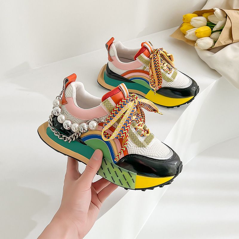 Zapatos Forrest Gump de cuero genuino versátiles para mujer 2024 primavera y verano nuevos zapatos casuales de suela gruesa de estilo étnico colorido zapatos de papá para mujer_voghion.com