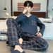 Herren-Pyjama-Set Frühjahr/Herbst 2025: Langarmhose, Baumwolle, locker geschnitten, lässig, für Jugendliche, ideal für Zuhause._voghion.com