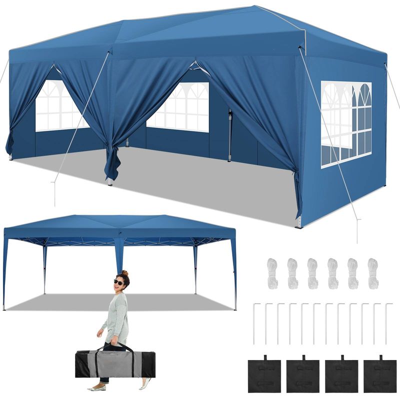 SANOPY 10x20 Pop Up Canopy con pareti laterali One Push Tenda esterna impermeabile con asta di rinforzo, tenda per eventi di nozze in giardino con sacco di sabbia_voghion.com