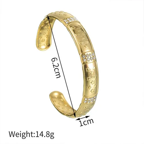 Women's Jewelry Titanium Steel Retro Zircon Open Bracelet Stainless Steel Niche Design Five Pointed Star Adjustable Bracelet_voghion.com