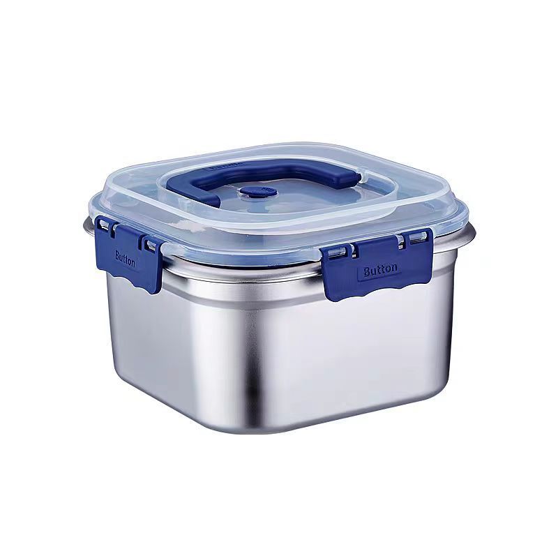 Juego de contenedores de acero inoxidable para almacenar alimentos: lonchera cuadrada hermética con tapa gruesa, a prueba de fugas y resistente al calor para refrigerador._voghion.com