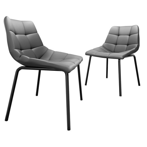 2er-Set Moderne Esszimmerstühle - Hohe Rückenlehne, PU-Lederpolsterung, Stabile Metallbeine, Verstellbare Füße Für Küche & Esszimmer, Dunkelgrau_voghion.com