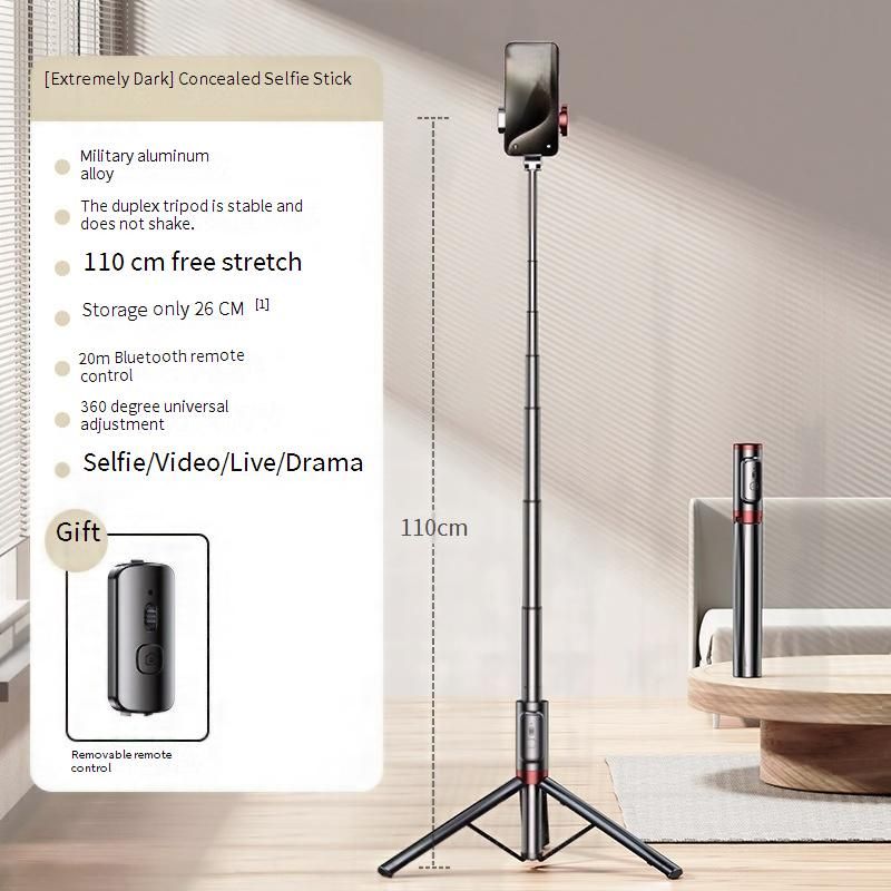 Universeel Bluetooth selfie stick statief met afstandsbediening en led-lamp, 1,75 m uitschuifbare springstok voor stabiele foto's/livestreaming_voghion.com
