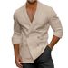 Frühling und Herbst Herrenanzug Zweireihig Lässig Baumwolle und Leinen Modehemd Langarm Strickjacke Einfarbige Jacke_voghion.com