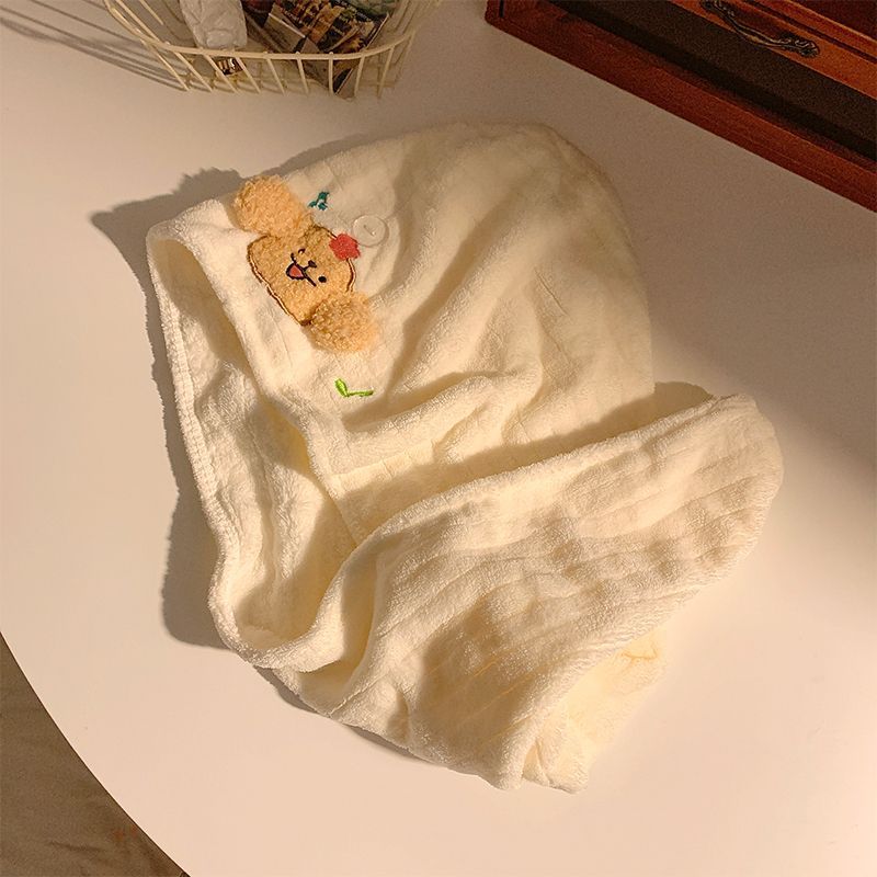 Cartoon Line Puppy Quick-Dry Thickened Absorbent Non-Shedding Coral Fleece Home Dormitory Cute Hair Towel_voghion.com