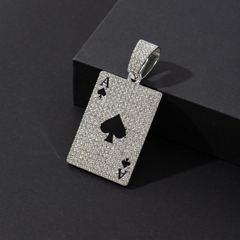 New Hip-Hop Personality Diamond-Encrusted Playing Card Pendant Necklace Street Rap Punk Cuban Chain_voghion.com
