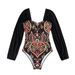 Women's Clothing New Swimsuit Women's Belly-covered Slimming Sexy Long-sleeved Strapless Printed Swimsuit_voghion.com